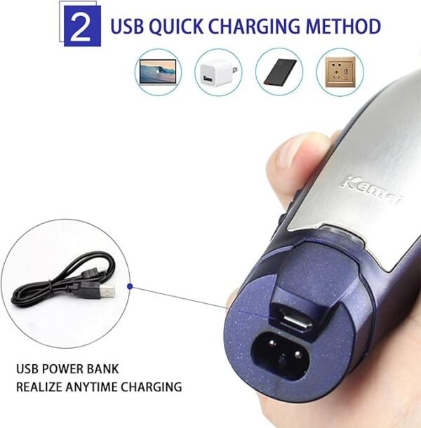 KEMEI Men's Self-Cut Hair Trimmer Waterproof Cordless Rechargeable Hair Cutting Clippers Groomer with Stainless Steel - Image 3