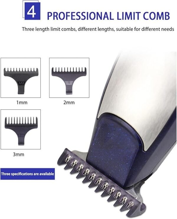 KEMEI Men's Self-Cut Hair Trimmer Waterproof Cordless Rechargeable Hair Cutting Clippers Groomer with Stainless Steel - Image 5