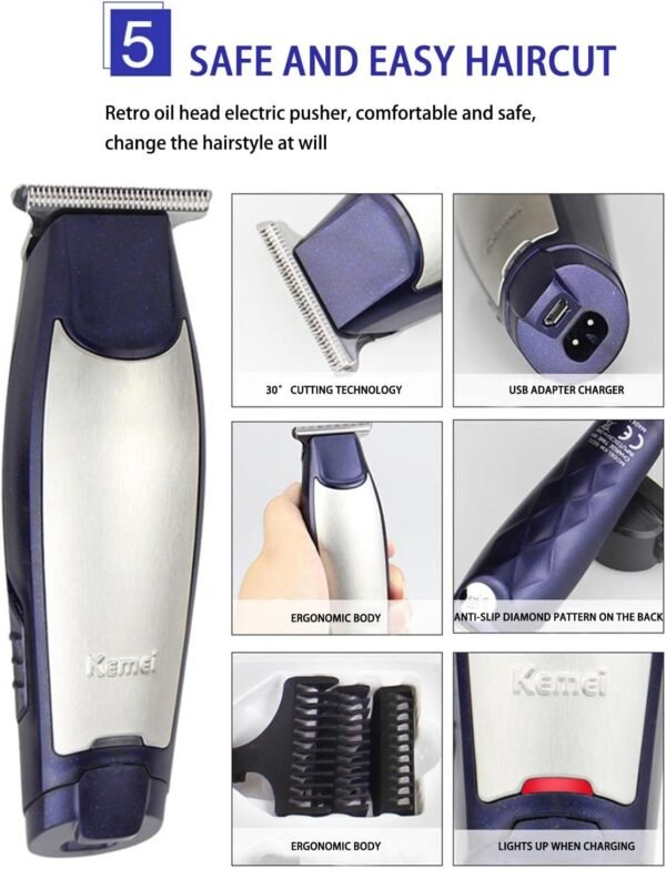KEMEI Men's Self-Cut Hair Trimmer Waterproof Cordless Rechargeable Hair Cutting Clippers Groomer with Stainless Steel - Image 6