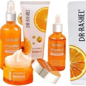 Dr Rashel Vitamin C Skin Care Series , Contains Hyaluronic Acid, Anti Aging and Collagen Essence ( Pack Of 5 Piece Set ) + 1 Pcs of Vitamin C Silk Mask