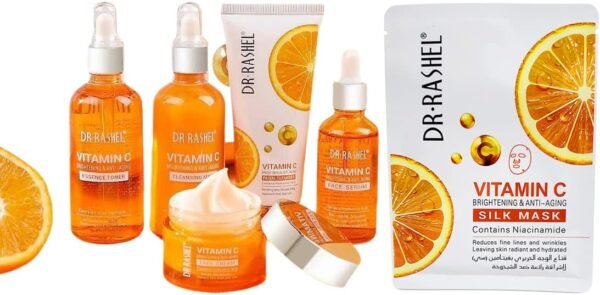 Dr Rashel Vitamin C Skin Care Series , Contains Hyaluronic Acid, Anti Aging and Collagen Essence ( Pack Of 5 Piece Set ) + 1 Pcs of Vitamin C Silk Mask