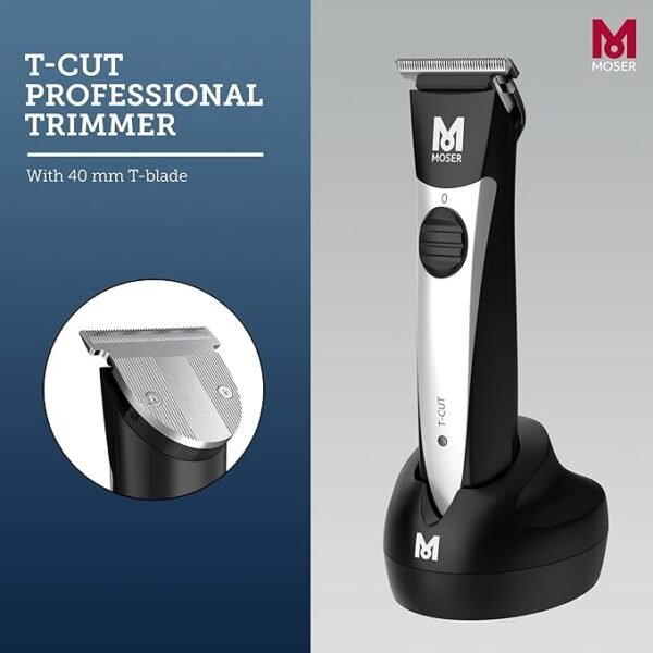 Moser T-Cut Professional Cordless Trimmer for Men with 40mm T-Blade (Made in Germany) | 60-Minutes Runtime | High-Grade Steel Blades | Lightweight & Quiet Operation (1591-0170) - Image 4