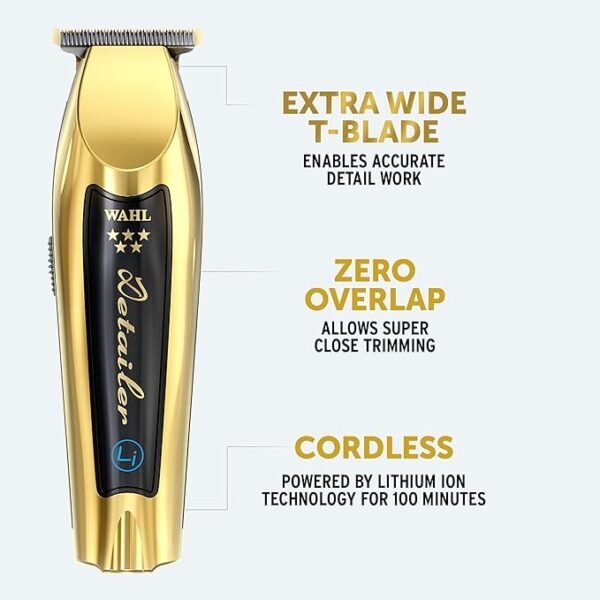 Wahl 5 Star Cordless Detailer in Gold, Professional Hair Trimmers, Close Trimming, Detailing and Outlining, Lightweight, Cordless, Snap On/Off Blades, Barbers Supplies - Image 4