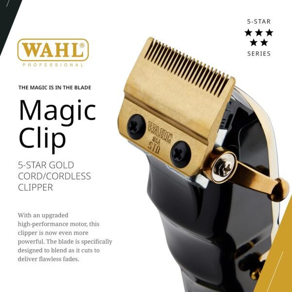 Wahl Professional 5 Star Cordless Magic Clip Gold, High-Performance Hair Clipper with 100+ Minute Run Time, Lithium Ion, Gold - Image 2
