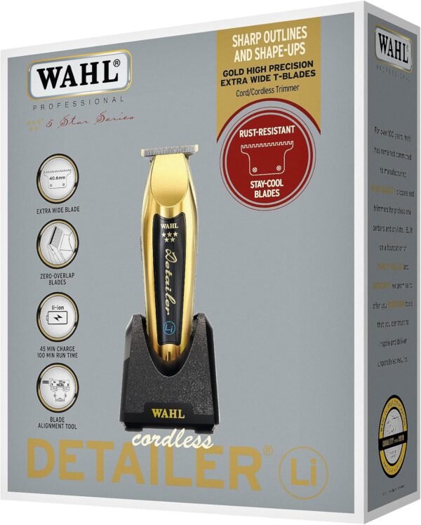 Wahl 5 Star Cordless Detailer in Gold, Professional Hair Trimmers, Close Trimming, Detailing and Outlining, Lightweight, Cordless, Snap On/Off Blades, Barbers Supplies - Image 6
