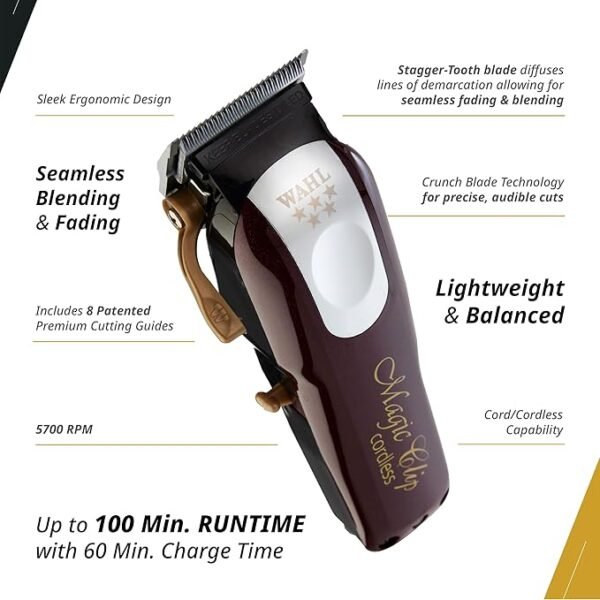 Wahl Professional 5-Star Cord/Cordless Magic Clip #8148 – Great for Barbers and Stylists – Precision Cordless Fade Clipper Loaded with Features – 90+ Minute Run Time - Image 5