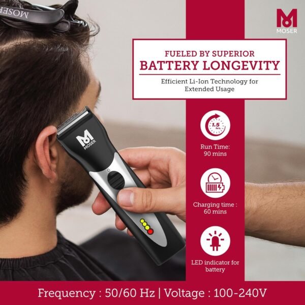 Moser ChromStyle Professional Cordless Hair Clipper (Made in Germany) | 90 Min Operation and 60min Quick Charge | Adjustable Cutting Length | Quick Change Blade (1871-0181) - Image 3