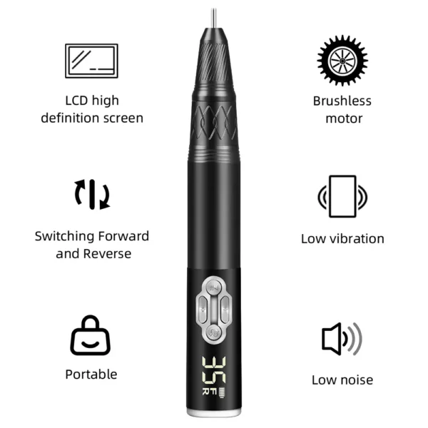 JMD-119 Brushless Cordless Nail Drill Machine (35,000 RPM) - Electric Nail File for Acrylic & Gel Nails, Fast Charging, Low Noise, Portable (Black) - Image 3
