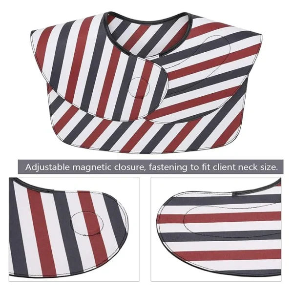 Hair Cutting Collar L-03 – Waterproof PU Salon Neck Shield with Magnetic Closure for Haircut, Hair Dye, and Styling – Anti-Static, Lightweight & Adjustable (Red/Blue Stripes) - Image 2