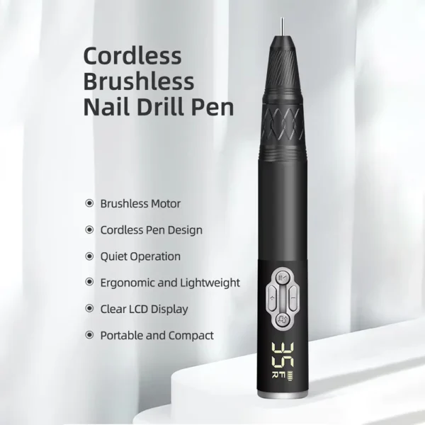 JMD-119 Brushless Cordless Nail Drill Machine (35,000 RPM) - Electric Nail File for Acrylic & Gel Nails, Fast Charging, Low Noise, Portable (Black) - Image 2