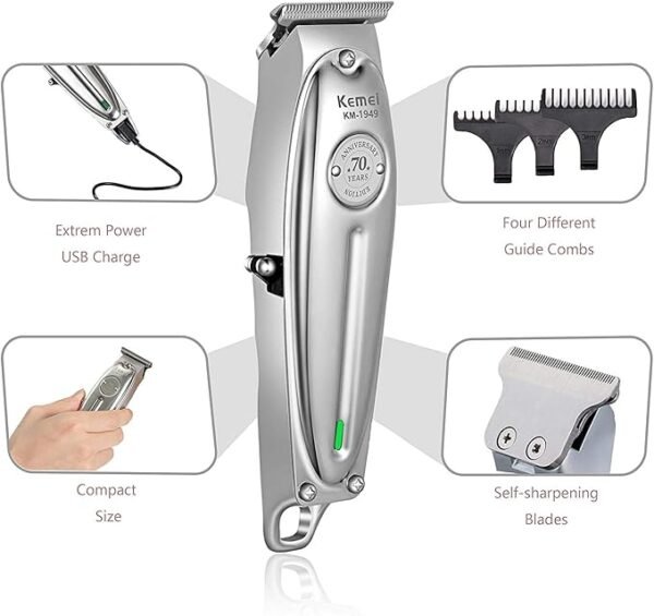 Kemei Original KM-1949 Professional Rechargeable and Cordless Hair Clipper Runtime: 120 min Trimmer for Men (Silver) - Image 4
