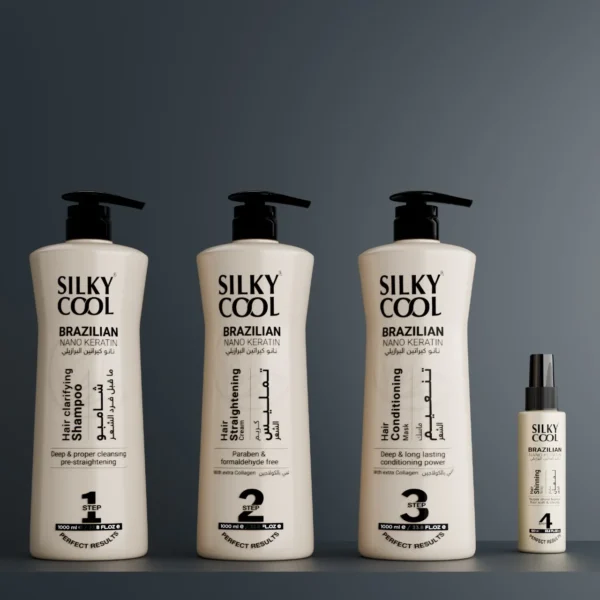 Silky Cool Brazilian Nano Keratin Hair Straightening & Smoothing KitSet – Professional Keratin Blowout Treatment for Frizz-Free, Sleek & Healthy Hair