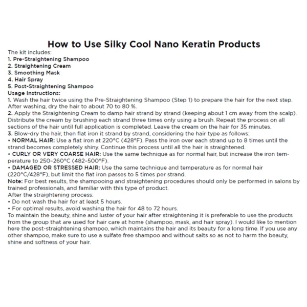 Silky Cool Brazilian Nano Keratin Hair Straightening & Smoothing KitSet – Professional Keratin Blowout Treatment for Frizz-Free, Sleek & Healthy Hair - Image 3