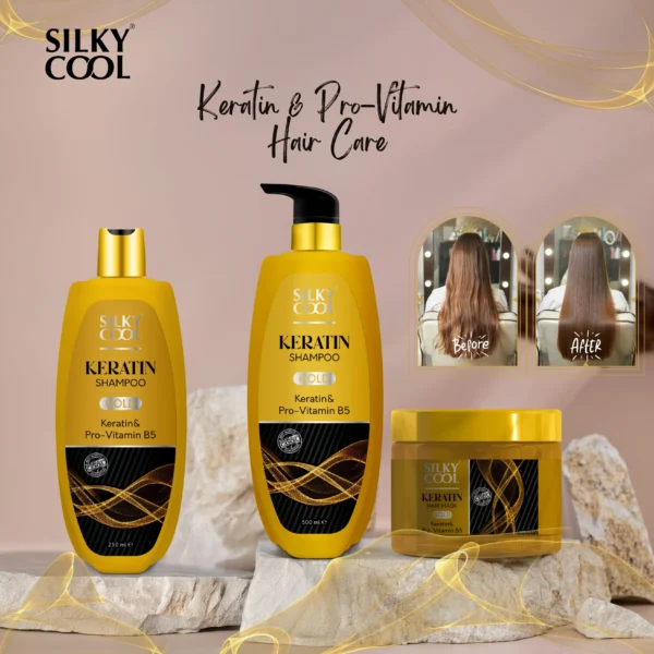 Silky Cool Keratin & Pro-Vitamin B5 Haircare Set – Sulfate-Free Shampoo, Conditioner & Hair Mask for Dry, Damaged & Color-Treated Hair – Nourishing, Strengthening & Shine-Boosting – Made in UAE (500ml x 3)